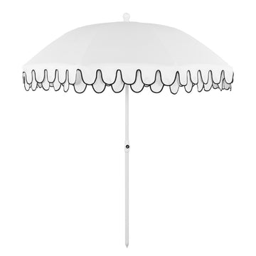 Horizon 6.5 ft. Classic MidCentury Scalloped Fringe Market Beach Umbrella